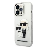 Coque iPhone 14 Pro Max - Karl Lagerfeld et Choupette duo gel rigide pailleté - Transparent