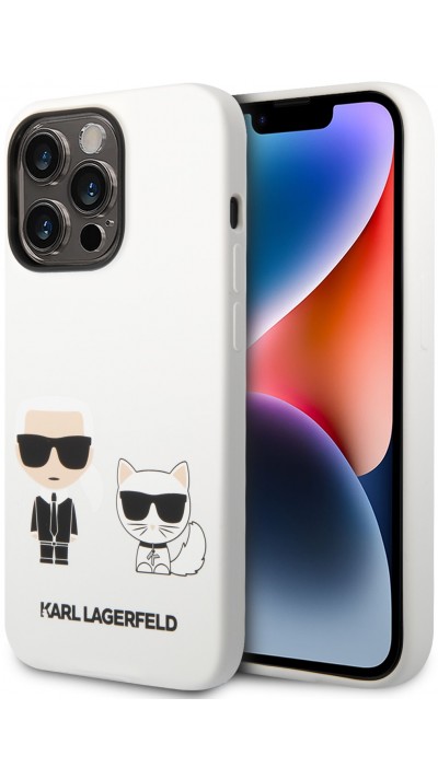 iPhone 14 Pro Max Case Hülle - Karl Lagerfeld und Choupette Soft-Touch-Silikon - Weiss