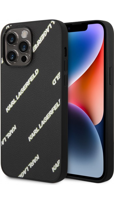 iPhone 14 Pro Max Case Hülle - Karl Lagerfeld genarbtes Kunstleder mit wiederholtem Logoaufdruck - Schwarz