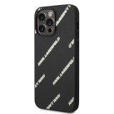 iPhone 14 Pro Max Case Hülle - Karl Lagerfeld genarbtes Kunstleder mit wiederholtem Logoaufdruck - Schwarz