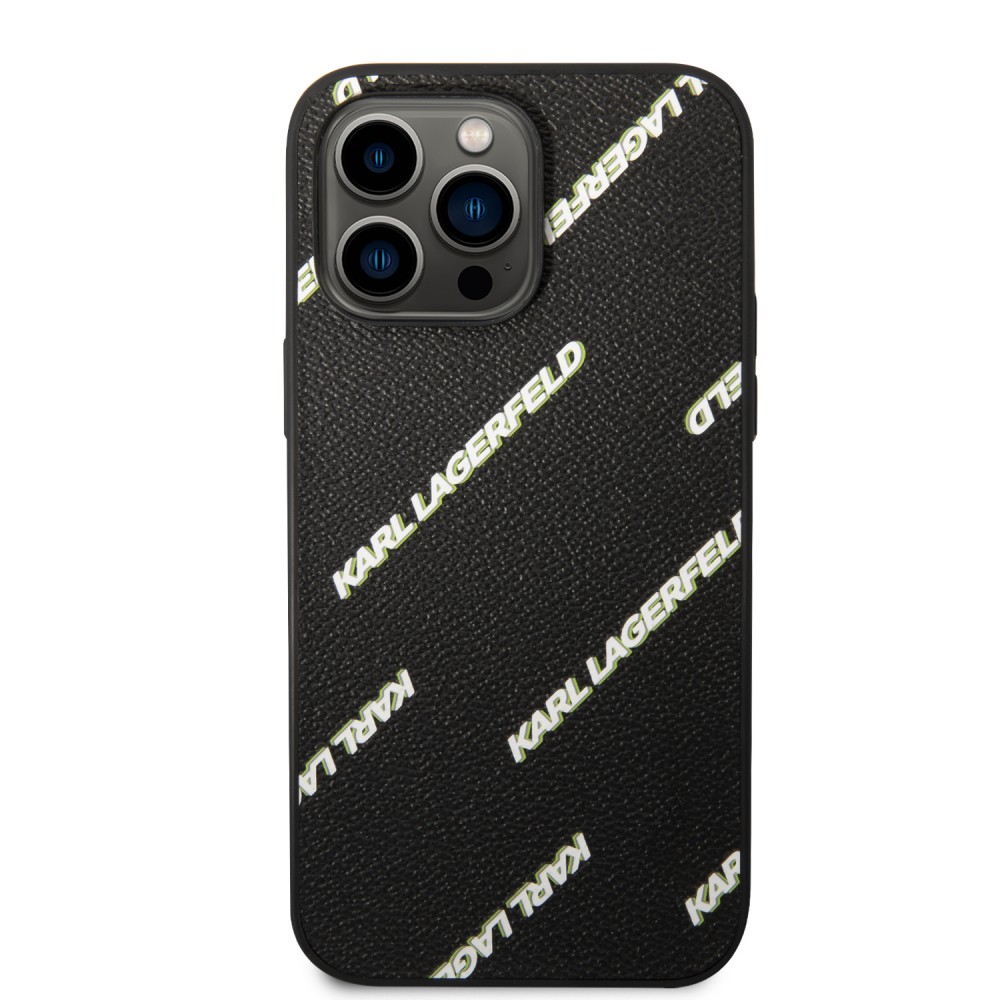 iPhone 14 Pro Max Case Hülle - Karl Lagerfeld genarbtes Kunstleder mit wiederholtem Logoaufdruck - Schwarz