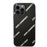 iPhone 14 Pro Max Case Hülle - Karl Lagerfeld genarbtes Kunstleder mit wiederholtem Logoaufdruck - Schwarz