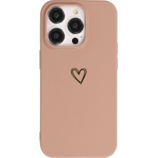 iPhone 16 Pro Case Hülle - Silikon matt Herzdesign gold - Braun