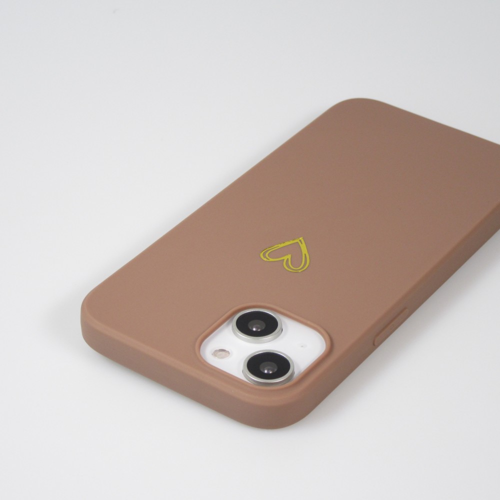 iPhone 16 Pro Case Hülle - Silikon matt Herzdesign gold - Braun