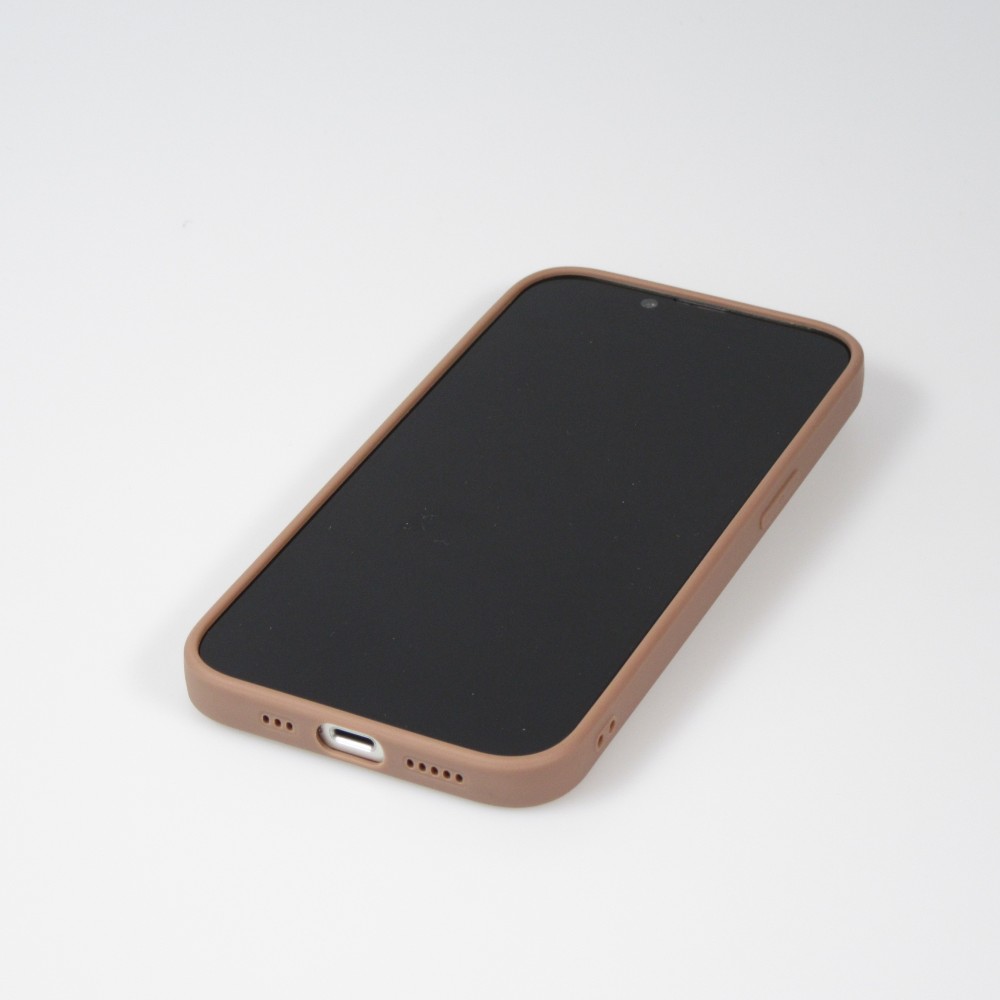 iPhone 16 Pro Case Hülle - Silikon matt Herzdesign gold - Braun