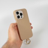 iPhone 14 Pro Max Case Hülle - Premium Luxus Echtleder mit verstell- und abnehmbarem Lederriemen + MagSafe - Beige