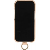 iPhone 14 Pro Max Case Hülle - Premium Luxus Echtleder mit verstell- und abnehmbarem Lederriemen + MagSafe - Beige