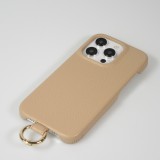 iPhone 14 Pro Max Case Hülle - Premium Luxus Echtleder mit verstell- und abnehmbarem Lederriemen + MagSafe - Beige