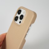 iPhone 14 Pro Max Case Hülle - Premium Luxus Echtleder mit verstell- und abnehmbarem Lederriemen + MagSafe - Beige