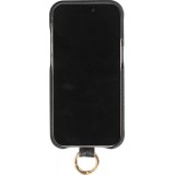 iPhone 14 Pro Max Case Hülle - Premium Luxus Echtleder mit verstell- und abnehmbarem Lederriemen + MagSafe - Schwarz