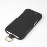 iPhone 14 Pro Max Case Hülle - Premium Luxus Echtleder mit verstell- und abnehmbarem Lederriemen + MagSafe - Schwarz