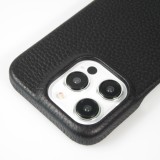 iPhone 14 Pro Max Case Hülle - Premium Luxus Echtleder mit verstell- und abnehmbarem Lederriemen + MagSafe - Schwarz