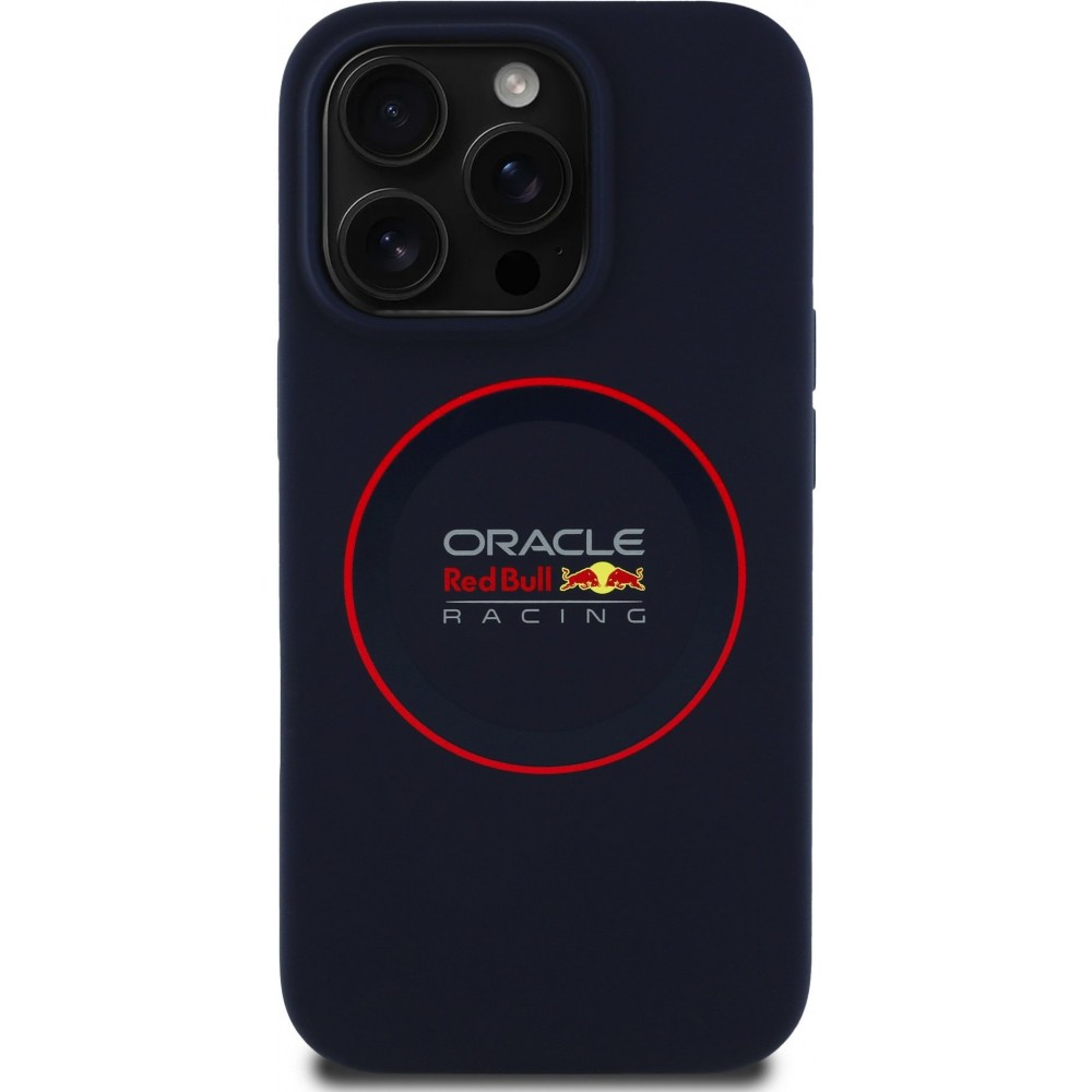 iPhone 14 Pro Case Hülle - Red Bull Racing MagSafe Silikonhülle mit rotem Ring - Marineblau