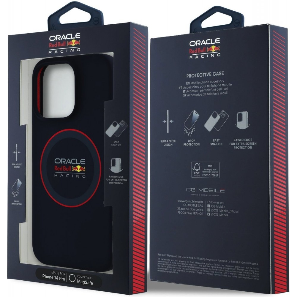 iPhone 14 Pro Case Hülle - Red Bull Racing MagSafe Silikonhülle mit rotem Ring - Marineblau