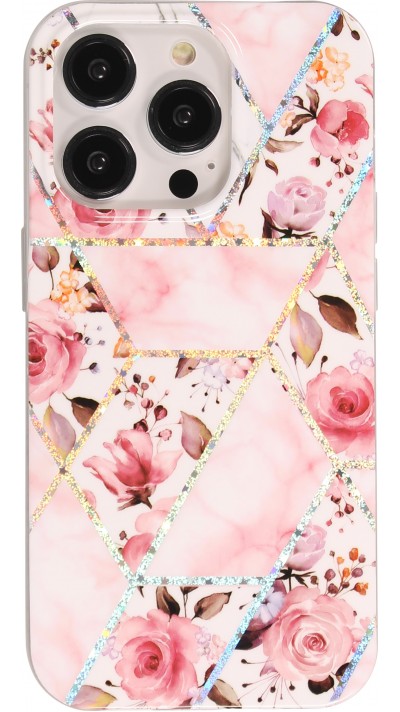 iPhone 14 Pro Max Case Hülle - Silikon Gel geometrische Streifen beautiful roses - Rosa