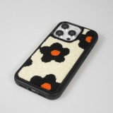 Coque iPhone 14 Pro - Silicone avec surface tufting effet fleur - Noir