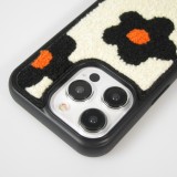 Coque iPhone 14 Pro - Silicone avec surface tufting effet fleur - Noir