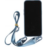 iPhone 14 Pro Max Case Hülle - Silikon matt mit Trageschlaufe und Metall Karabiner - Deep Sea Blue