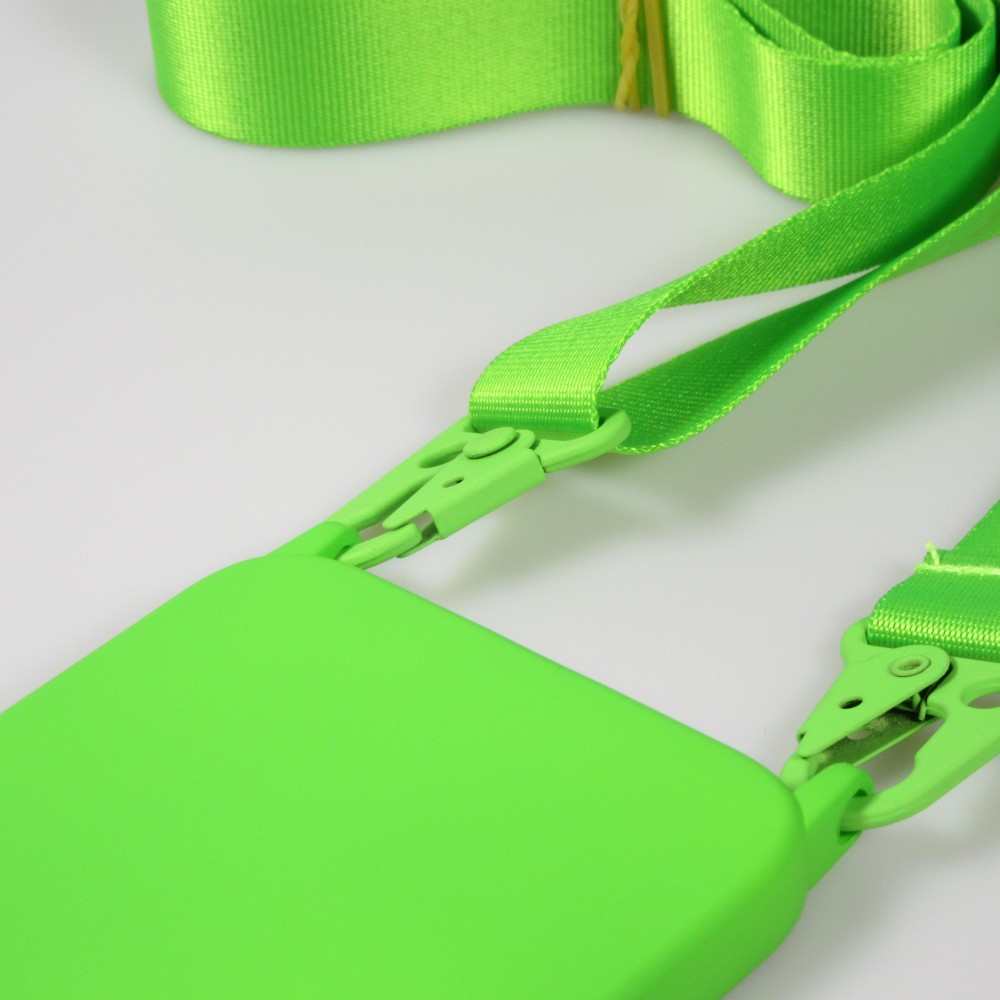 iPhone 14 Pro Case Hülle - Silikon matt mit Trageschlaufe und Metall Karabiner - Grün