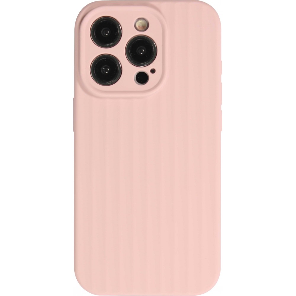 iPhone 14 Pro Max Case Hülle - Mattes Soft-Touch-Silikon mit Relieflinien - Rosa