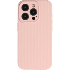 iPhone 14 Pro Max Case Hülle - Mattes Soft-Touch-Silikon mit Relieflinien - Rosa