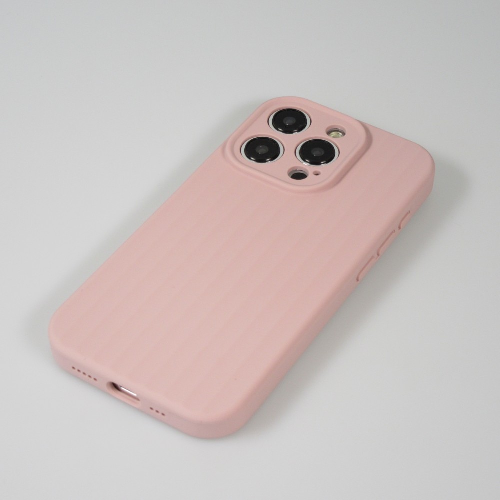 iPhone 14 Pro Max Case Hülle - Mattes Soft-Touch-Silikon mit Relieflinien - Rosa