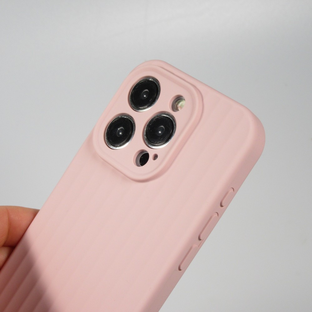 iPhone 14 Pro Max Case Hülle - Mattes Soft-Touch-Silikon mit Relieflinien - Rosa