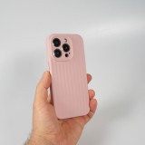 iPhone 14 Pro Max Case Hülle - Mattes Soft-Touch-Silikon mit Relieflinien - Rosa