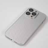 iPhone 14 Pro Max Case Hülle - Straffes Silikon mit Karbon Look + Kameraschutz - Silber