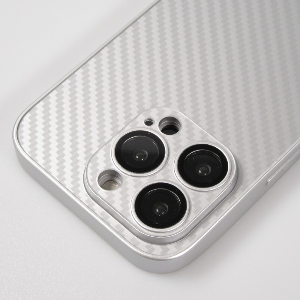 iPhone 14 Pro Max Case Hülle - Straffes Silikon mit Karbon Look + Kameraschutz - Silber