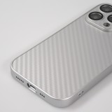 iPhone 14 Pro Max Case Hülle - Straffes Silikon mit Karbon Look + Kameraschutz - Silber