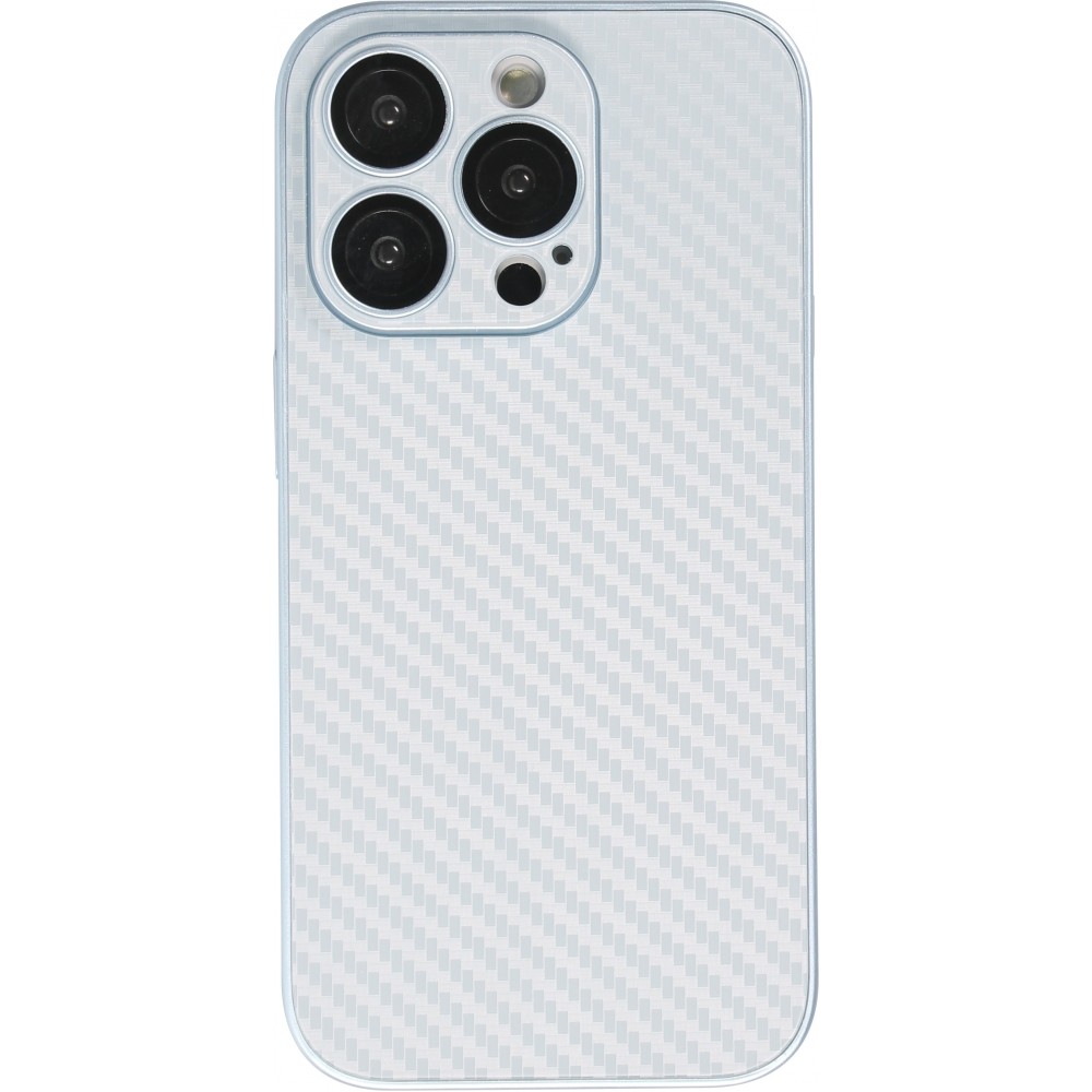 iPhone 14 Pro Max Case Hülle - Straffes Silikon mit Karbon Look + Kameraschutz - Hellblau