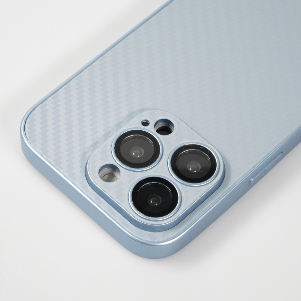 iPhone 14 Pro Max Case Hülle - Straffes Silikon mit Karbon Look + Kameraschutz - Hellblau
