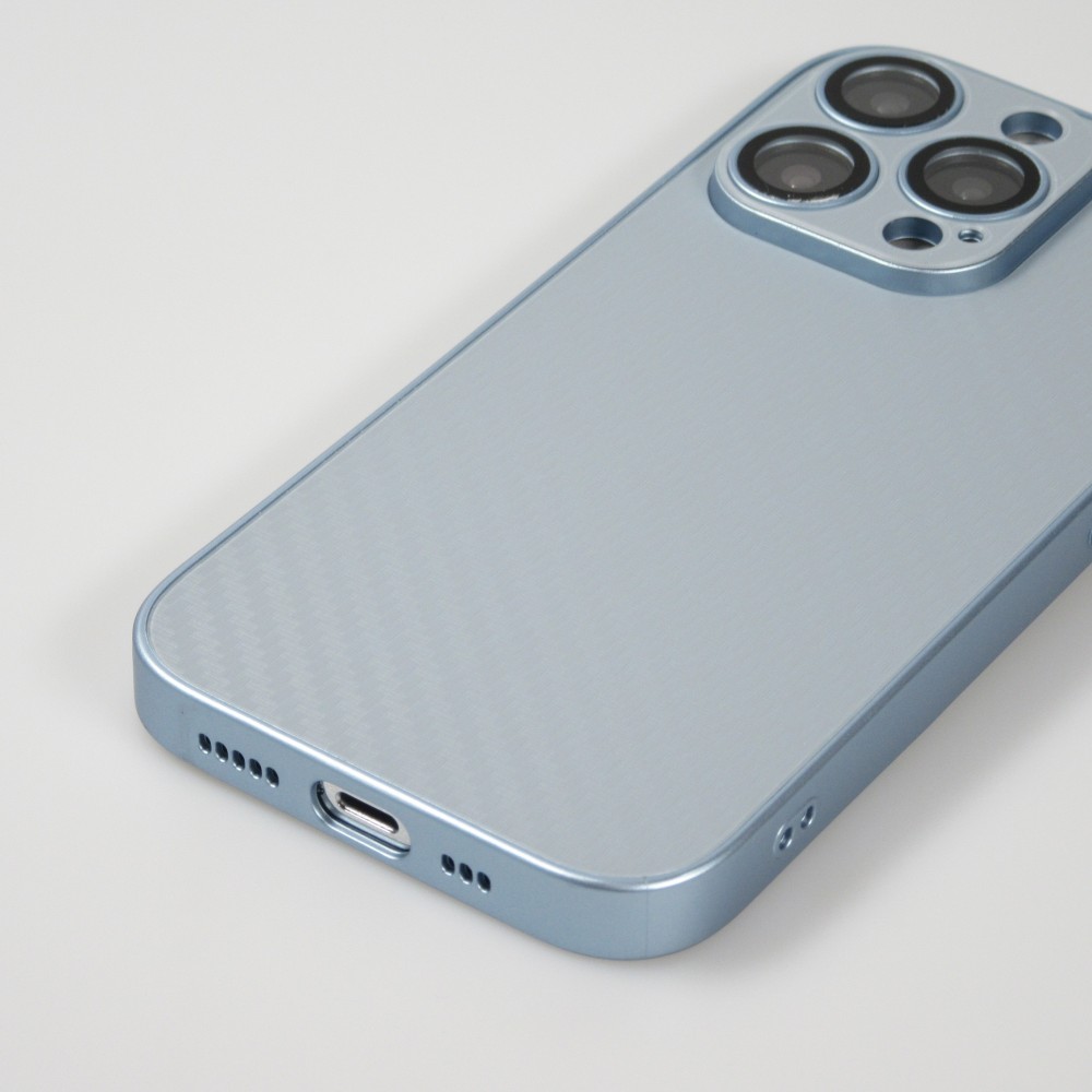 iPhone 14 Pro Max Case Hülle - Straffes Silikon mit Karbon Look + Kameraschutz - Hellblau