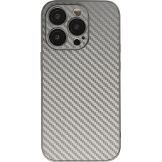 iPhone 14 Pro Max Case Hülle - Straffes Silikon mit Karbon Look + Kameraschutz - Grau
