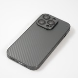 iPhone 14 Pro Max Case Hülle - Straffes Silikon mit Karbon Look + Kameraschutz - Grau