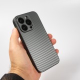 iPhone 14 Pro Max Case Hülle - Straffes Silikon mit Karbon Look + Kameraschutz - Grau