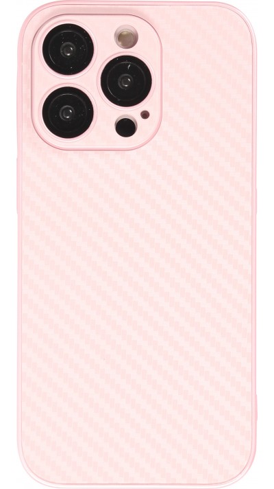 iPhone 14 Pro Max Case Hülle - Straffes Silikon mit Karbon Look + Kameraschutz - Rosa