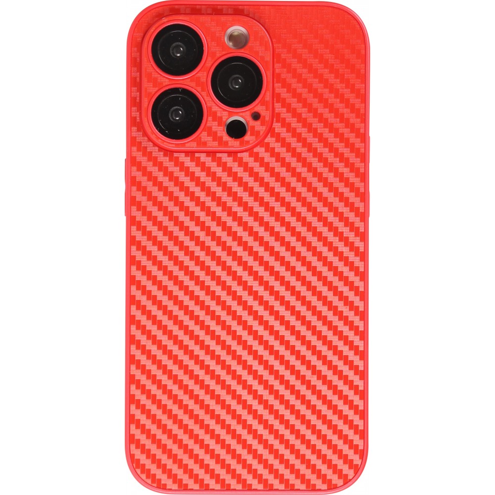 iPhone 14 Pro Max Case Hülle - Straffes Silikon mit Karbon Look + Kameraschutz - Rot