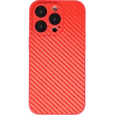iPhone 14 Pro Max Case Hülle - Straffes Silikon mit Karbon Look + Kameraschutz - Rot
