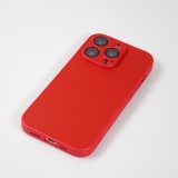 iPhone 14 Pro Max Case Hülle - Straffes Silikon mit Karbon Look + Kameraschutz - Rot