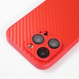 iPhone 14 Pro Max Case Hülle - Straffes Silikon mit Karbon Look + Kameraschutz - Rot