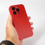 iPhone 14 Pro Max Case Hülle - Straffes Silikon mit Karbon Look + Kameraschutz - Rot