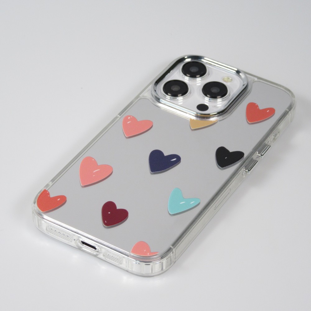 iPhone 15 Pro Max Case Hülle - Transparentes Silikon Many Hearts mit Spiegeleffekt