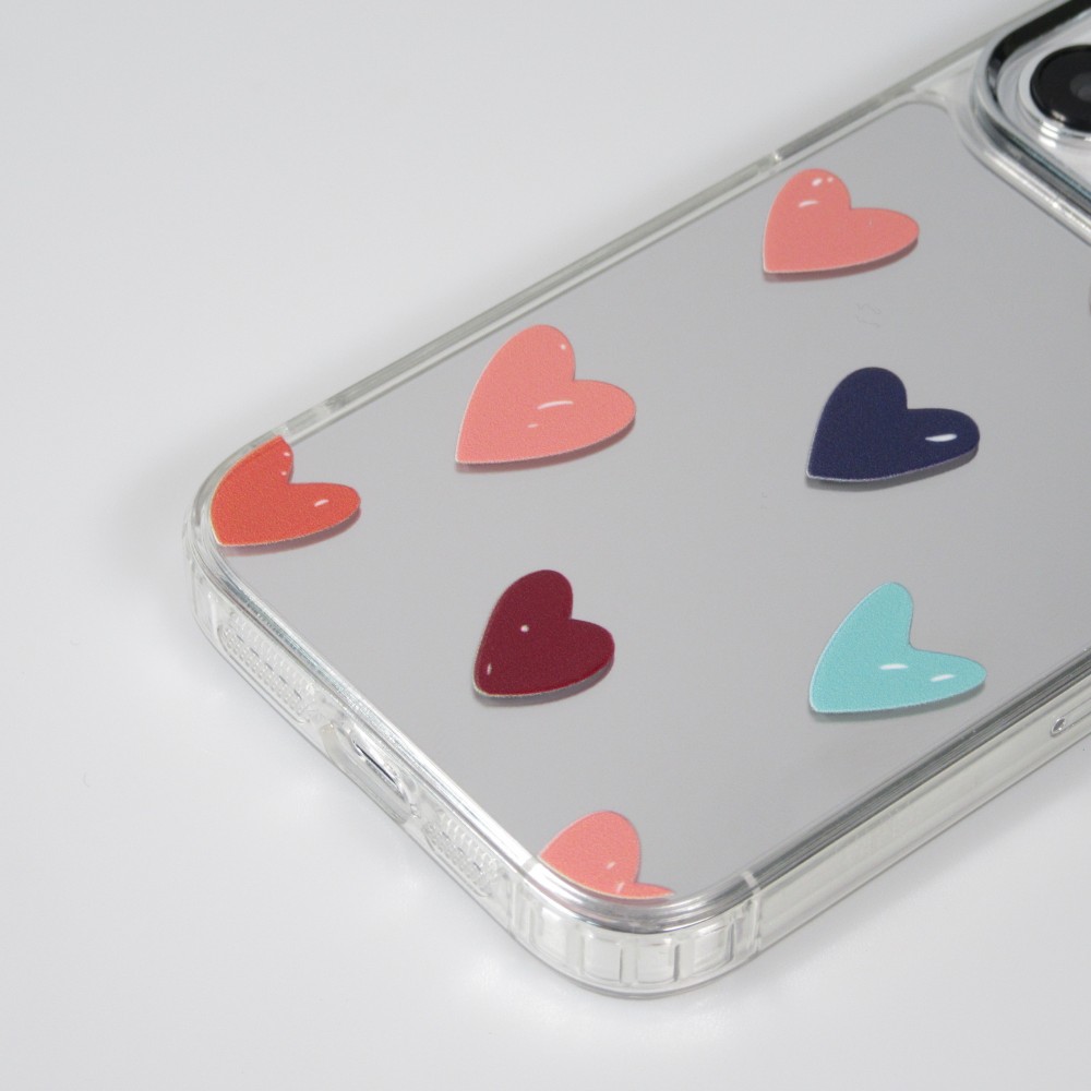 iPhone 15 Pro Max Case Hülle - Transparentes Silikon Many Hearts mit Spiegeleffekt