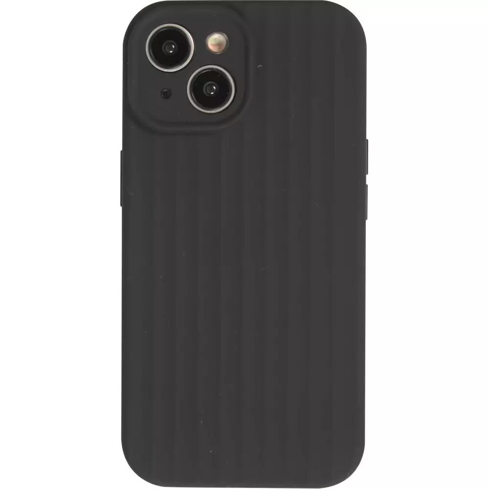 iPhone 15 Case Hülle - Mattes Soft-Touch-Silikon mit Relieflinien - Schwarz