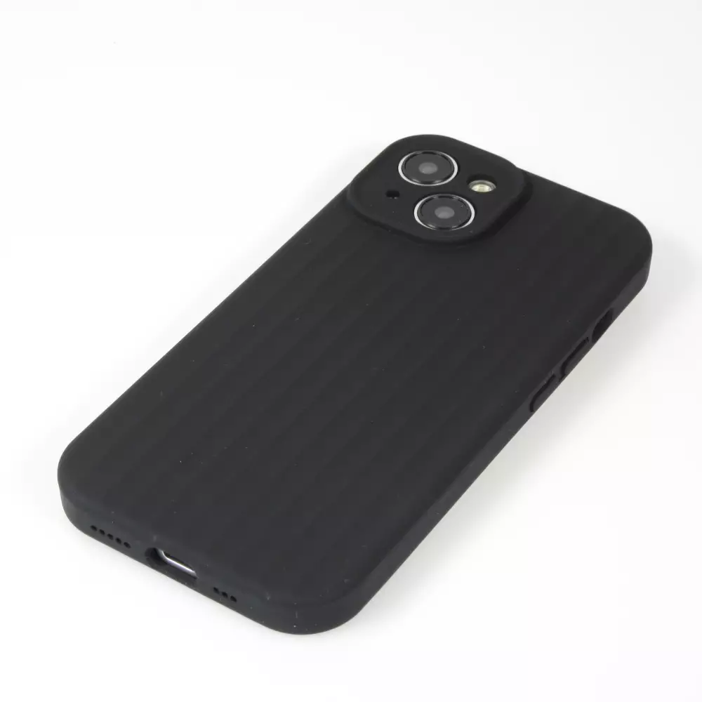 iPhone 15 Case Hülle - Mattes Soft-Touch-Silikon mit Relieflinien - Schwarz