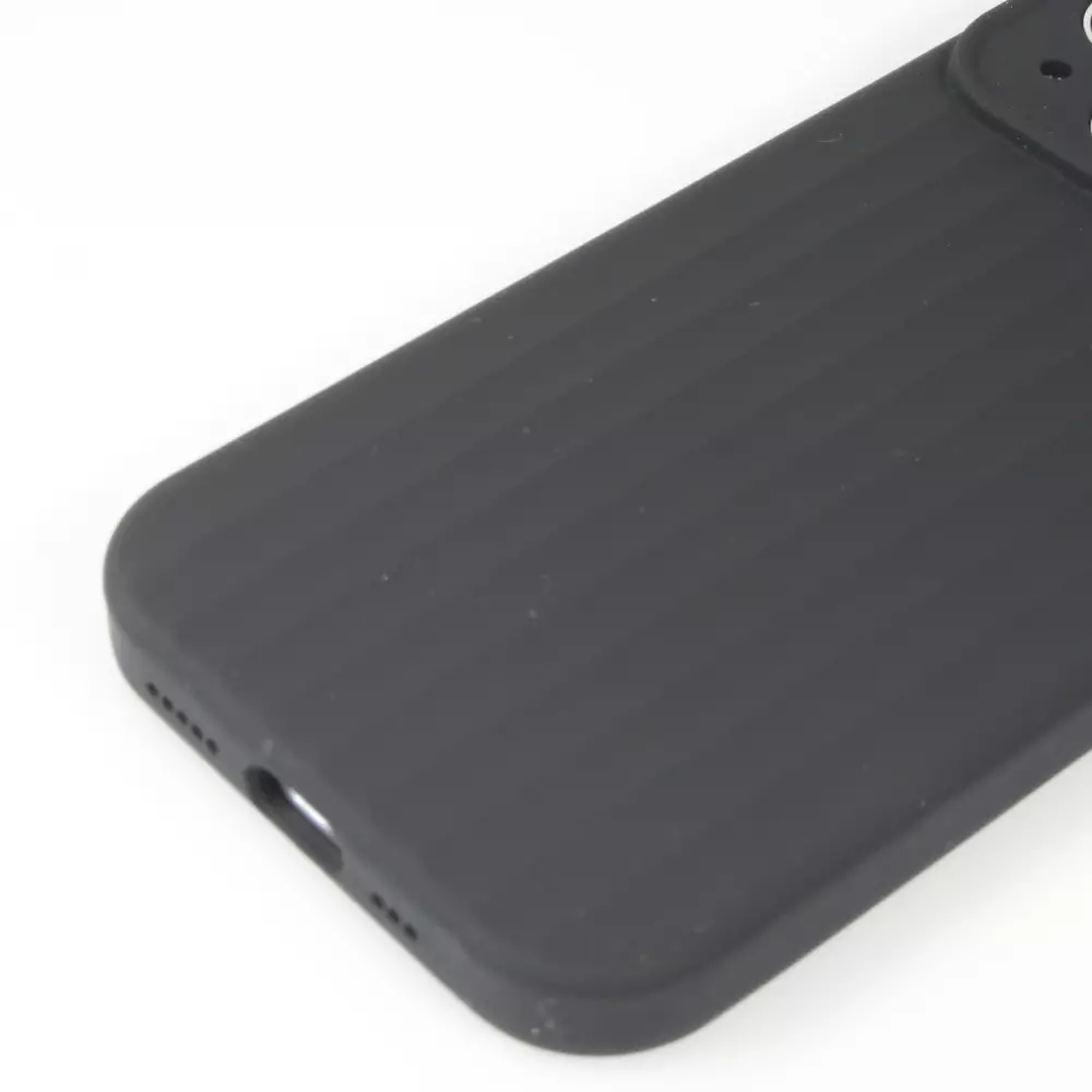 iPhone 15 Case Hülle - Mattes Soft-Touch-Silikon mit Relieflinien - Schwarz