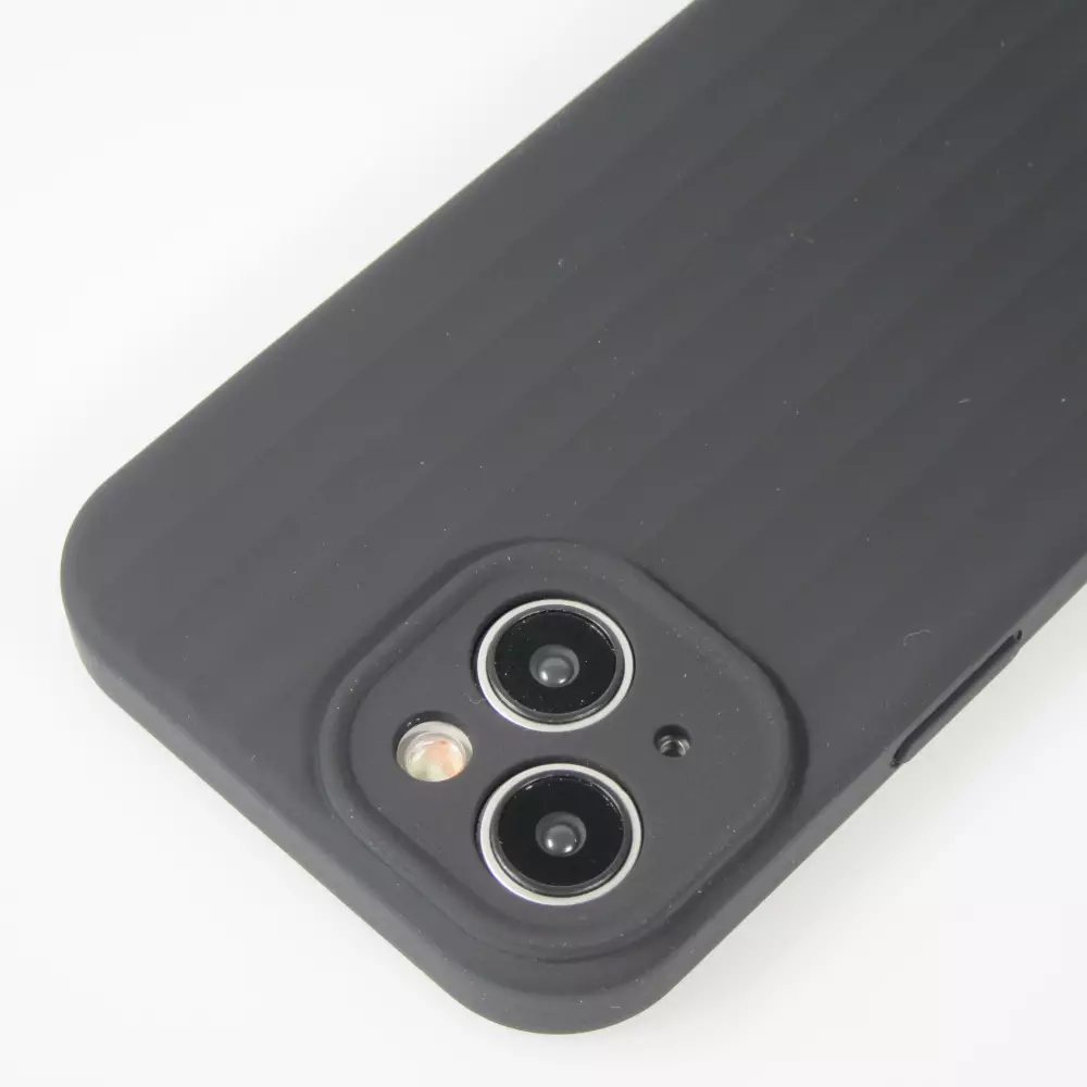 iPhone 15 Case Hülle - Mattes Soft-Touch-Silikon mit Relieflinien - Schwarz
