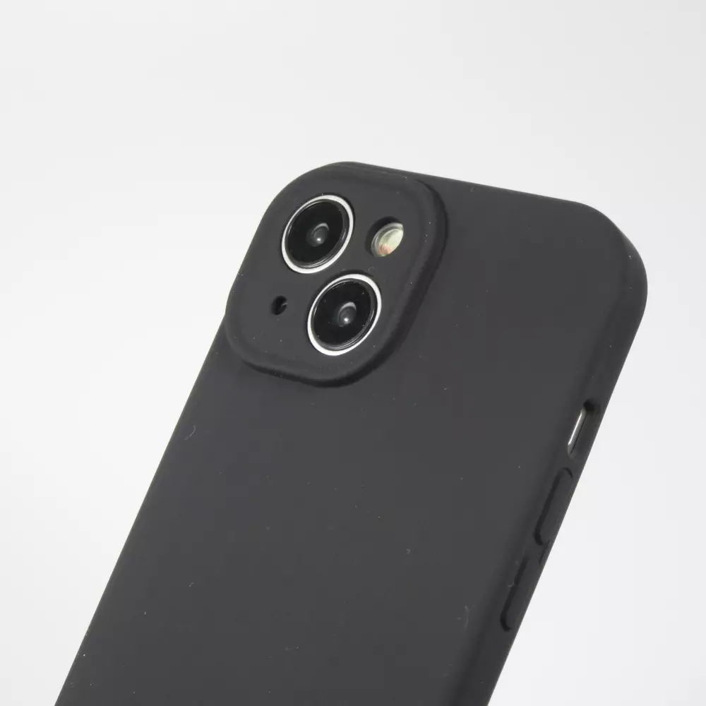 iPhone 15 Case Hülle - Mattes Soft-Touch-Silikon mit Relieflinien - Schwarz